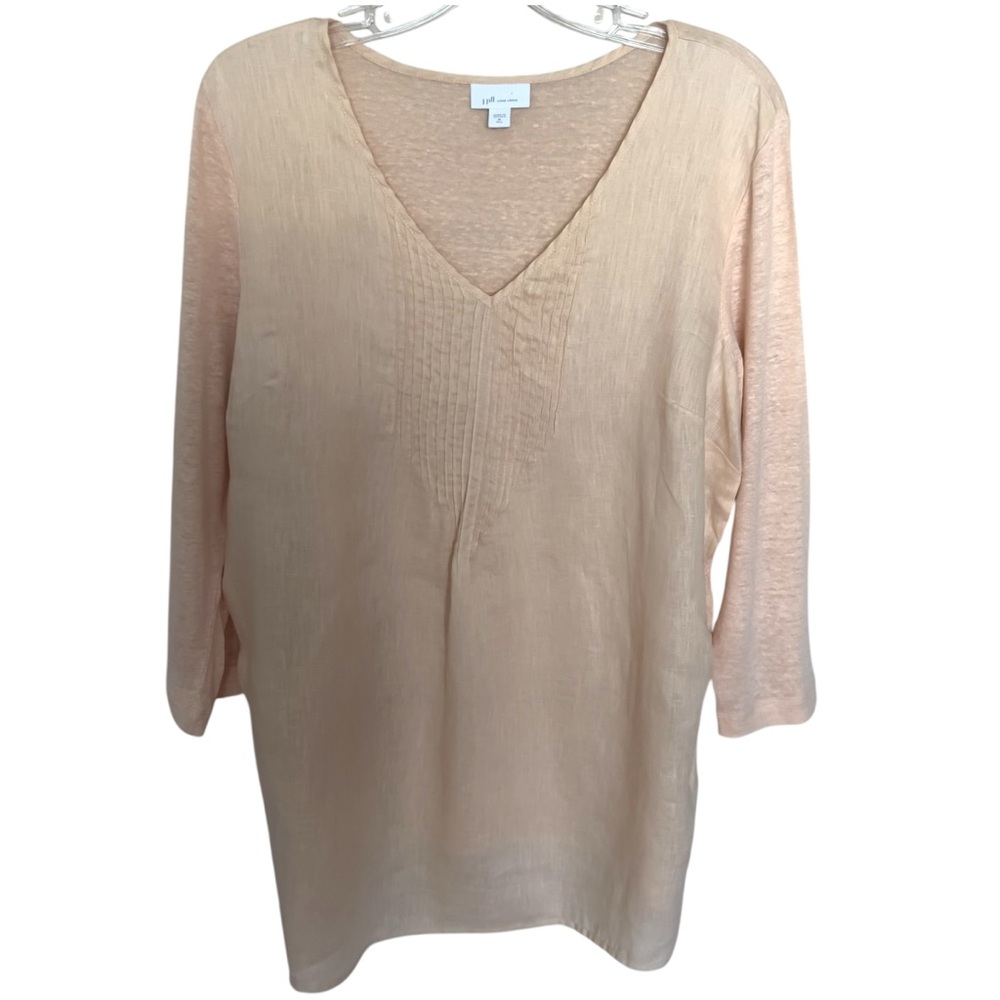 J Jill Love Linen Peach Pleat Tunic 3/4 Sleeve Blouse Size Medium Tall